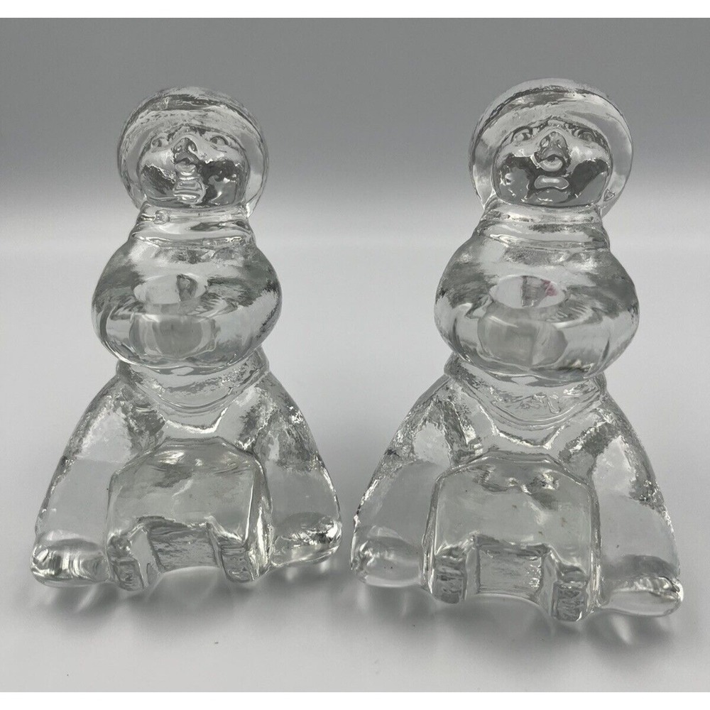 2 Vintage Goebel 1980 Sled Boy Crystal Glass Candle Holder 4" Holiday Xmas Set